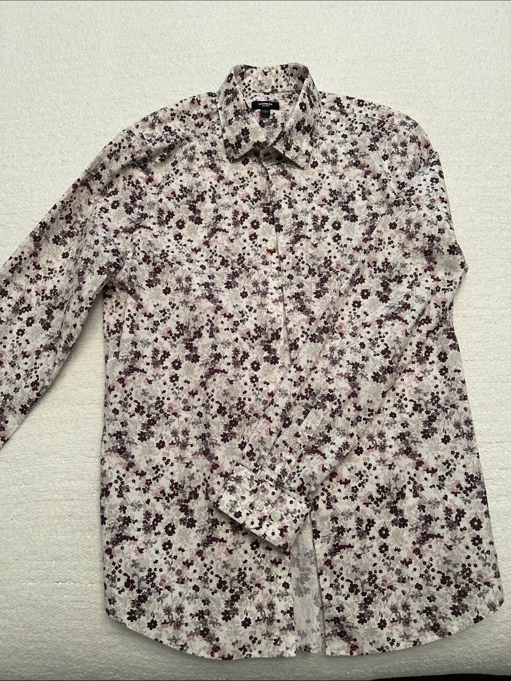 Express Men's Floral Button-Down Shirt in White and Burgundy